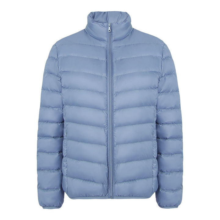 Light women's down jacket with stand-up collar