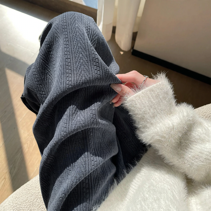 Fleece-lined cord wide leg pants for women