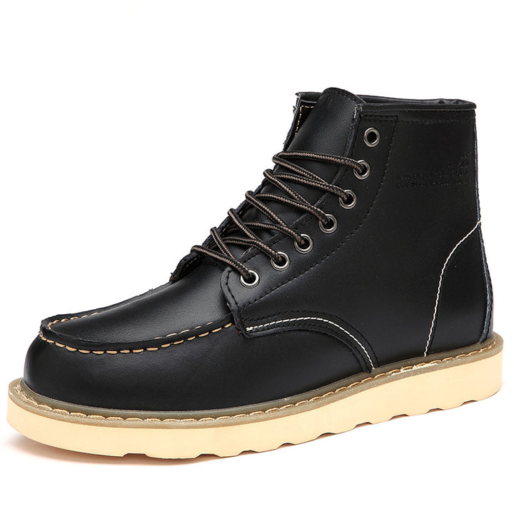 Men's leather boots, lined, with heel