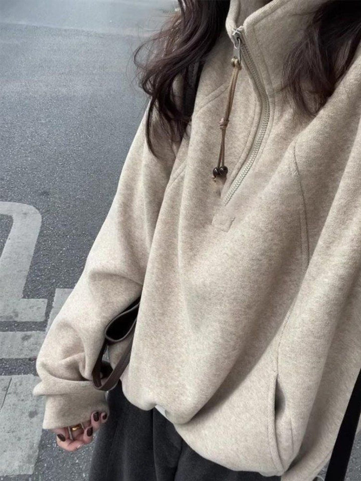 Women's sweater with zipper and stand-up collar