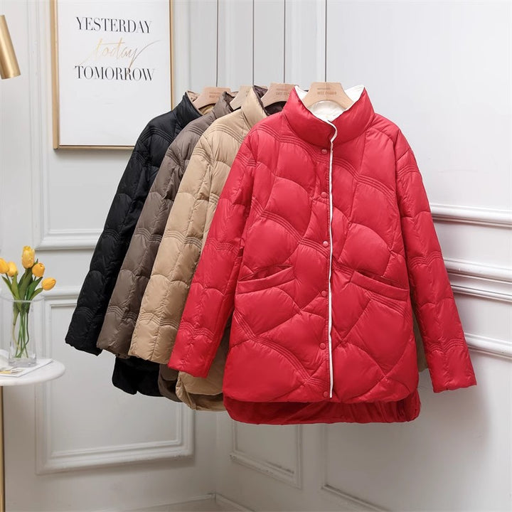Light down jacket for women, mid-length, plus size