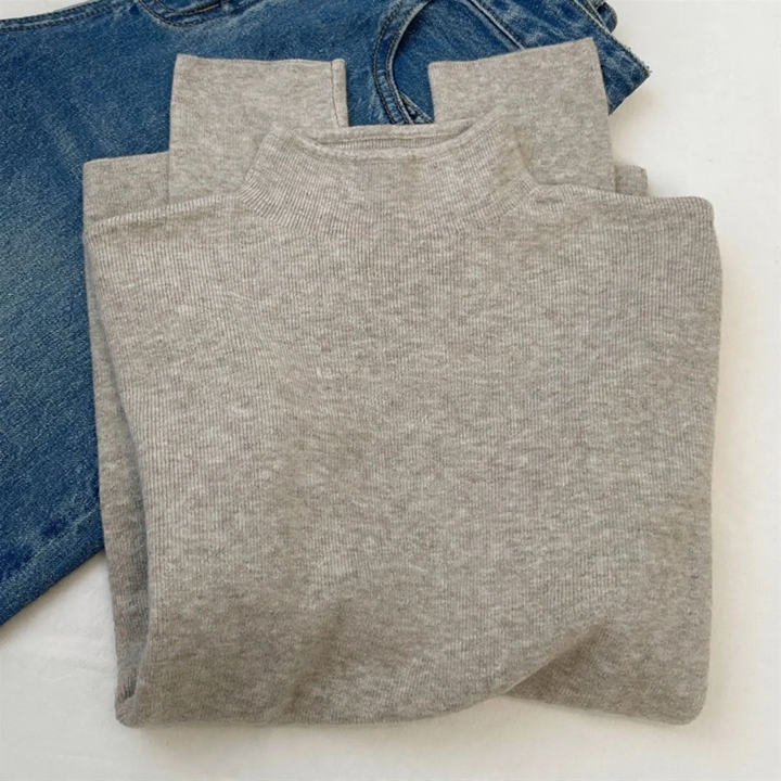 Women's knit sweater with stand-up collar, solid color