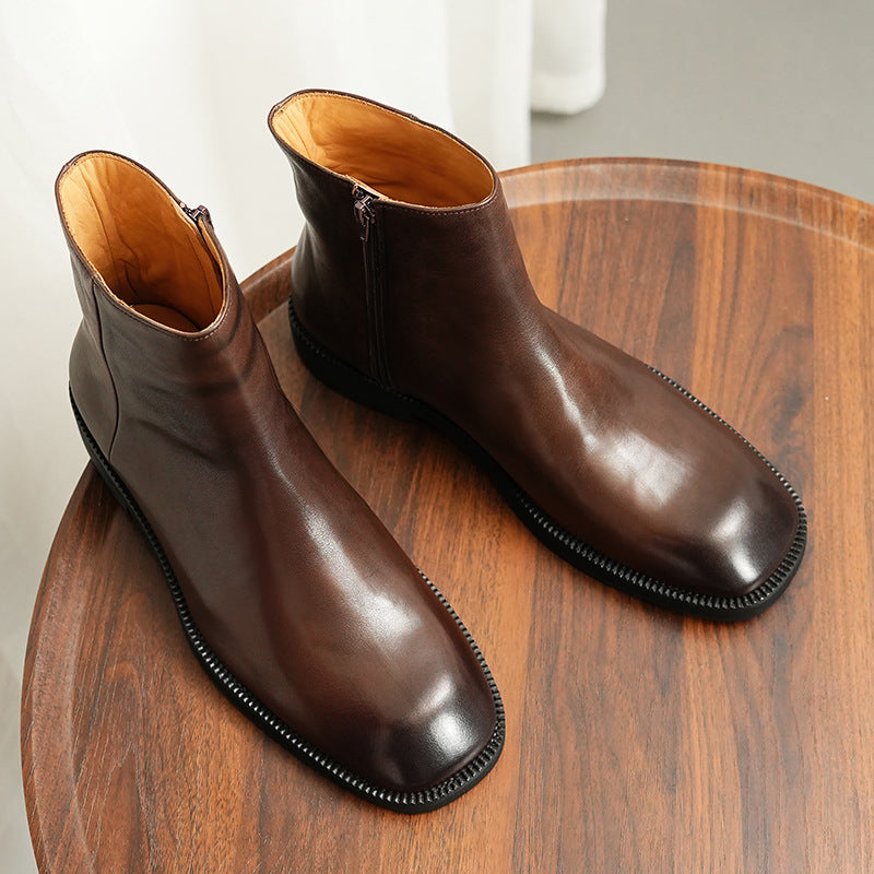 Men's Chelsea boots, cowhide leather, non-slip rubber sole