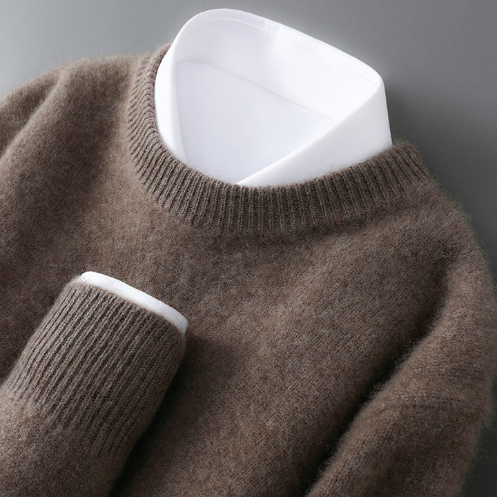 Men's wool sweater, round neckline, 100% wool, thick