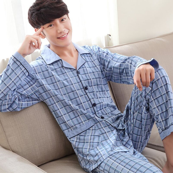 Men's pajamas made of pure cotton, long-sleeved
