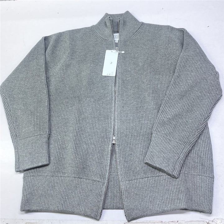 Men's cardigan with stand-up collar and double zipper