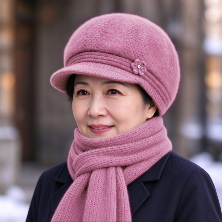 Winter knit set for women: hat and scarf with ear protection