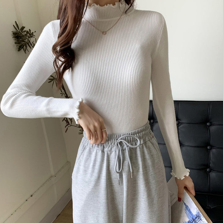 Versatile women's knitted pullover with stand-up collar