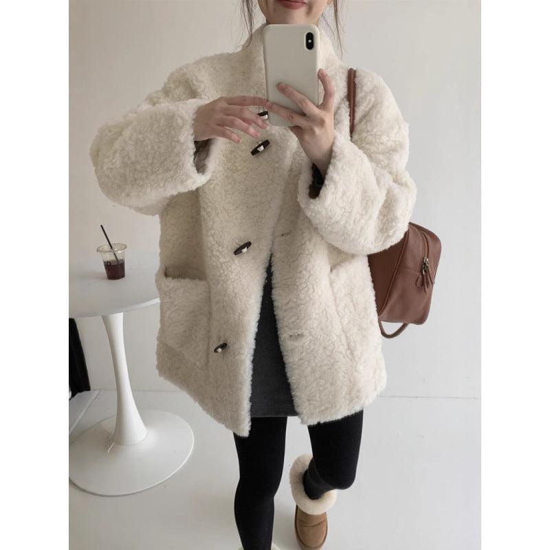 Sheepskin coat with toggle buttons, mid-length