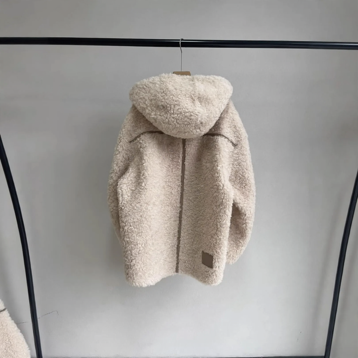 Women’s teddy fleece jacket with hood and toggle buttons