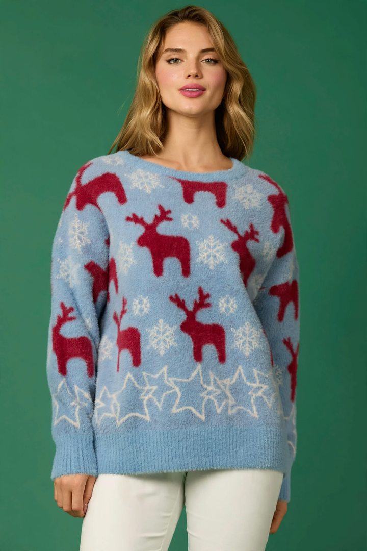 Ladies' Christmas sweater with reindeer and tree motif