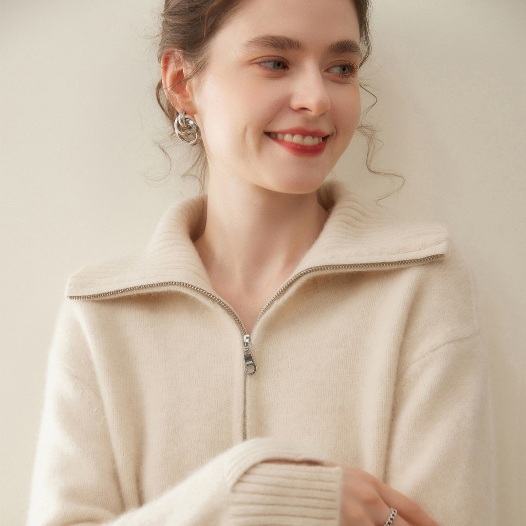 Women's cashmere pullover with zipper