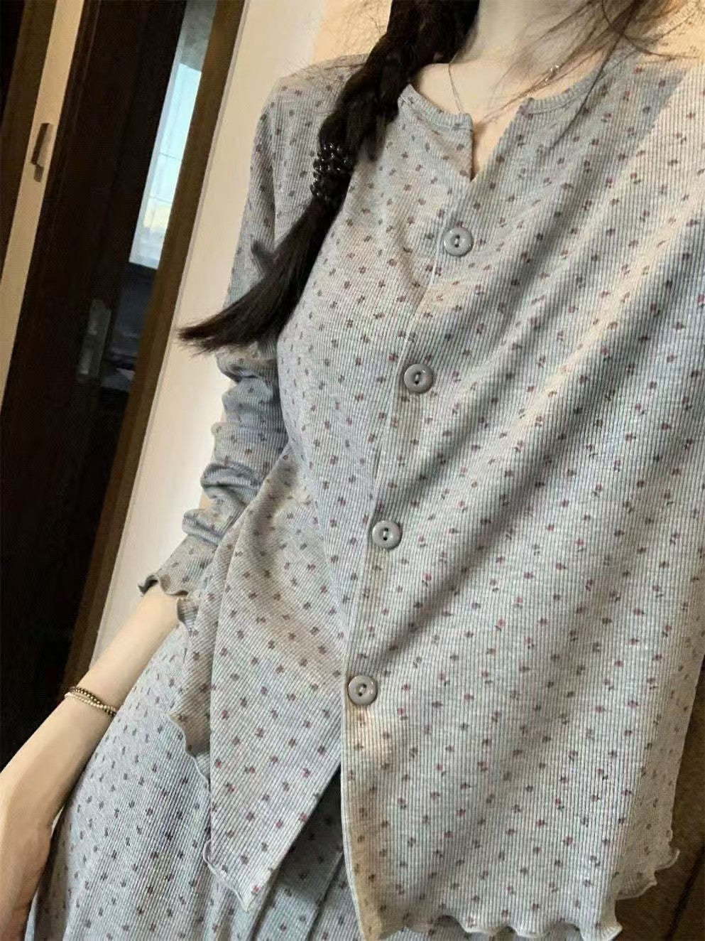Ladies' Pajama Set, long-sleeved with ruffles