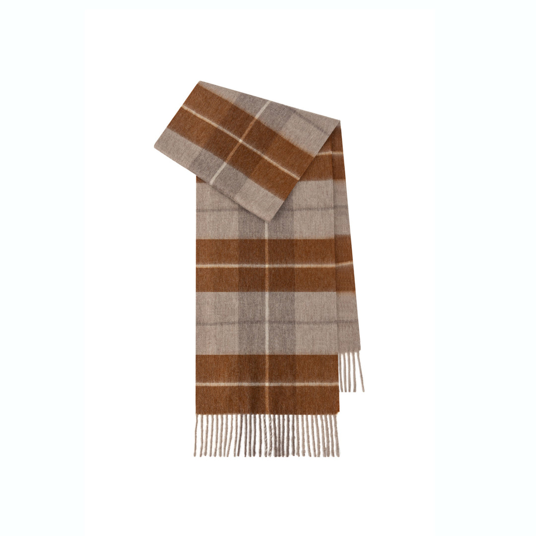 Checked wool scarf with fringes, 100% wool