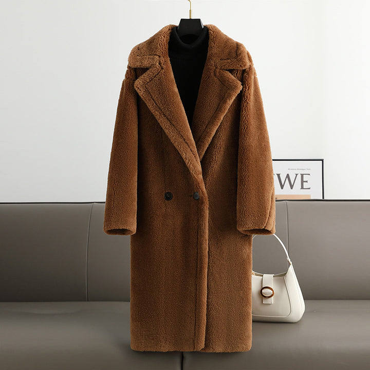 Teddy coat with lapel collar, women's