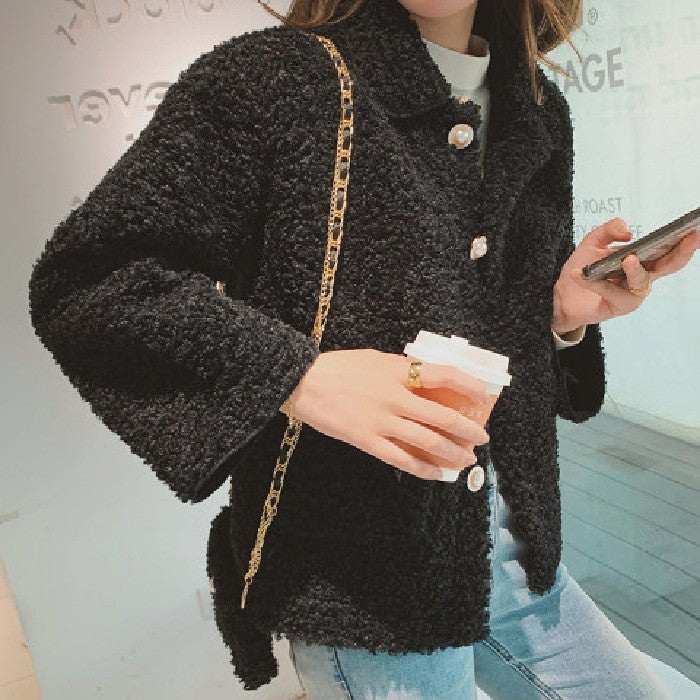 Padded lamb fleece imitation coat, Korean style