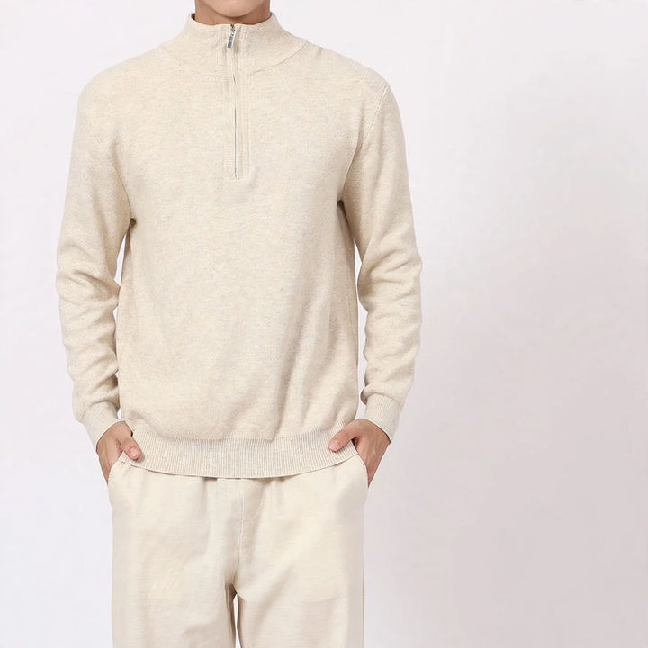 Men's wool sweater with stand-up collar and zipper