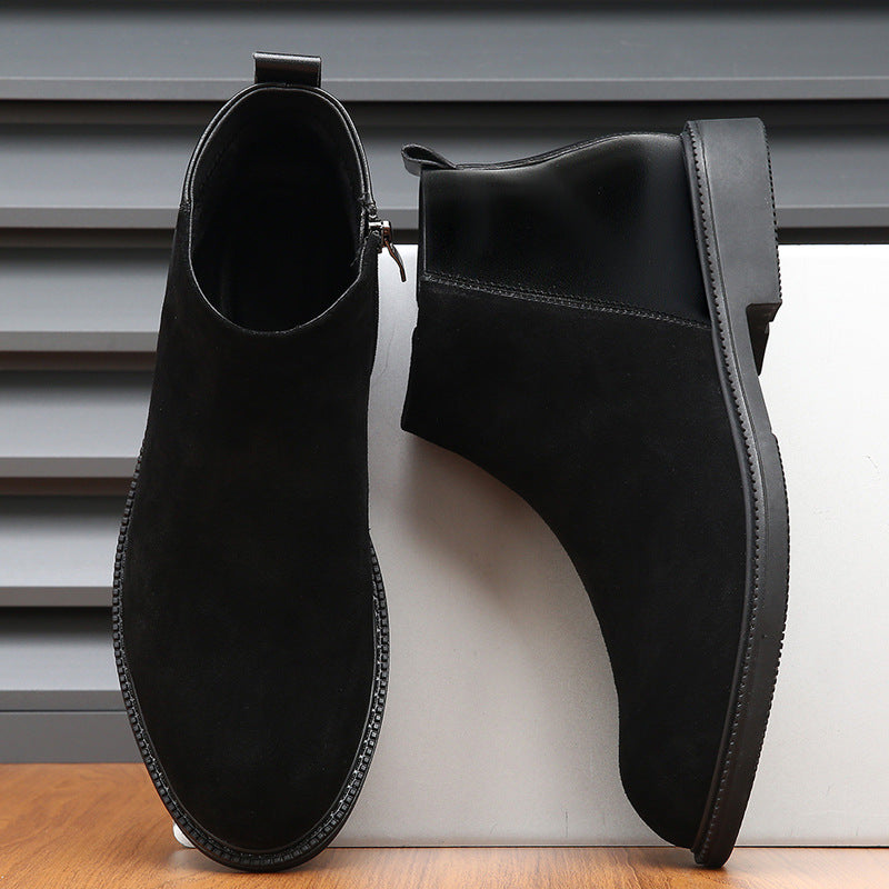 Padded men's leather boots, lace-up ankle boots
