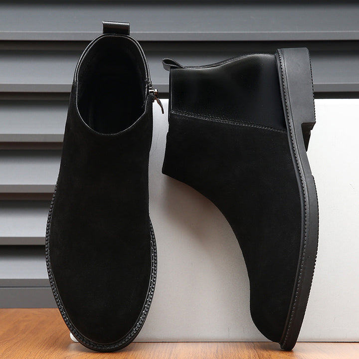 Padded men's leather boots, lace-up ankle boots