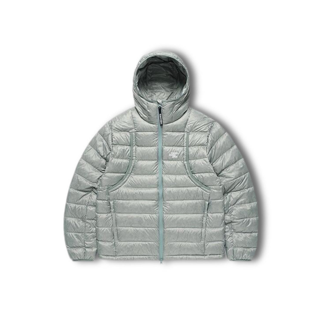 Light down jacket with hood, 90% grey duck down