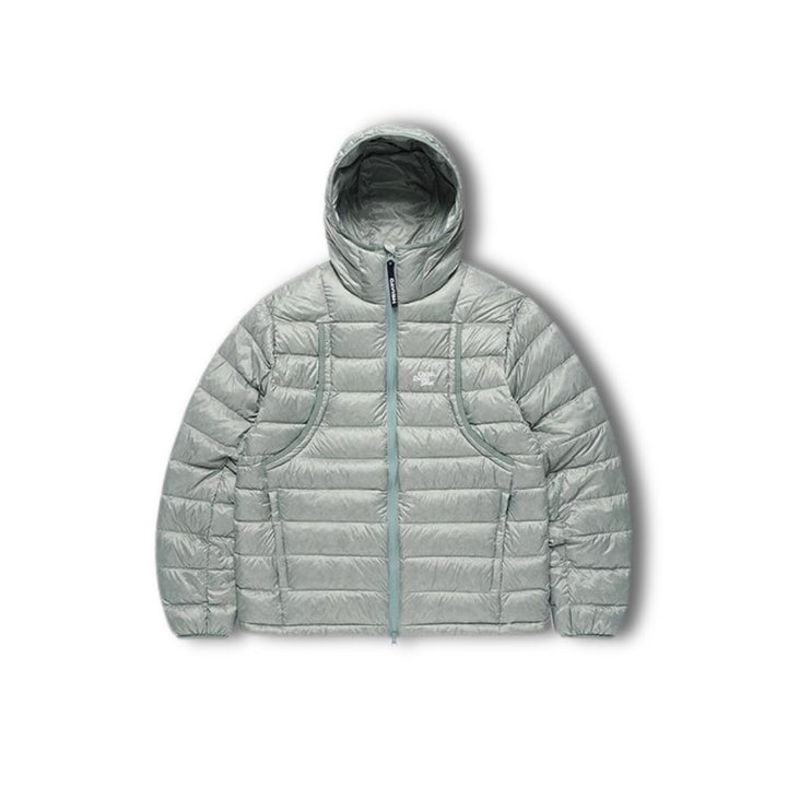 Light down jacket with hood, 90% grey duck down