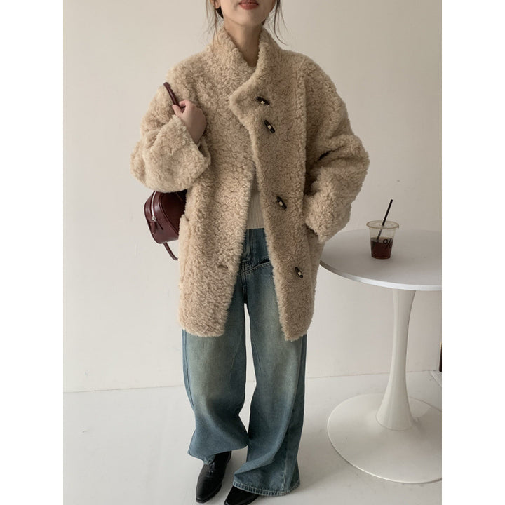 Sheepskin coat with toggle buttons, mid-length