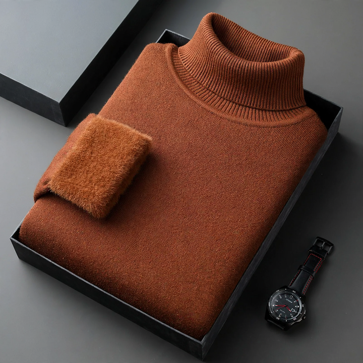 Men's knitted sweater with roll neck and wool blend