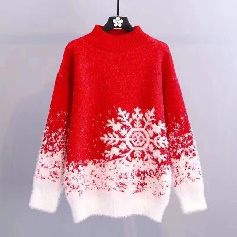 Ladies' knitted sweater with snowflake pattern