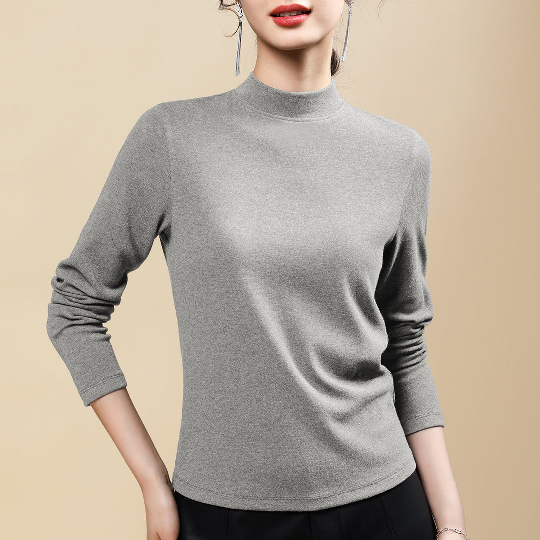 Women’s long-sleeve shirt made of wool blend with stand-up collar