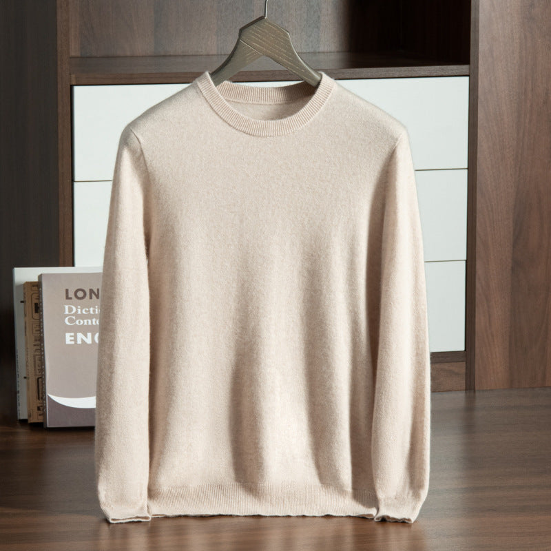 Men's wool pullover with stand-up collar, loose and warm