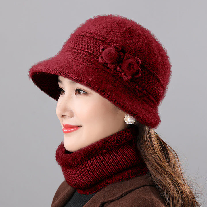 Warm set of knitted hat and scarf