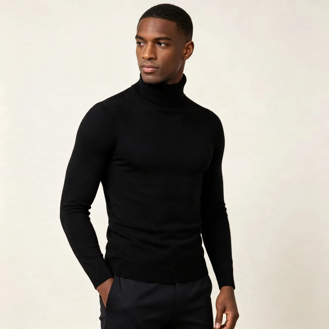 Men's turtleneck sweater, slim fit, elastic
