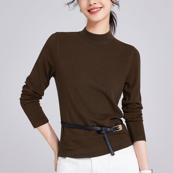 Women’s long-sleeve shirt made of wool blend with stand-up collar