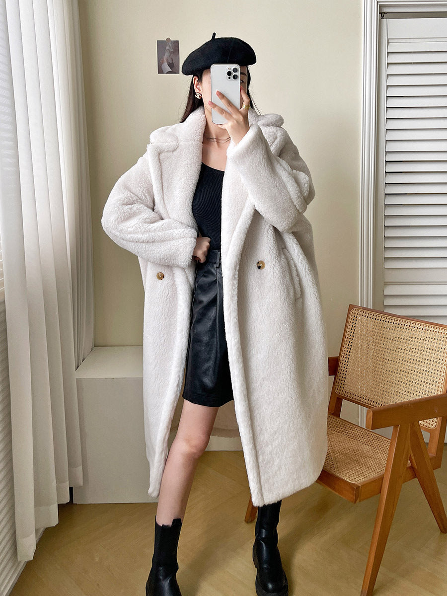 Long teddy coat made of alpaca wool blend