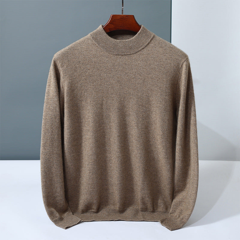 Men's cashmere sweater, stand-up collar, solid color