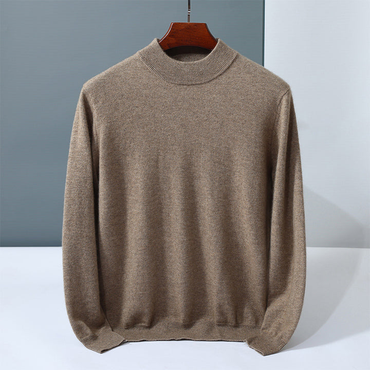 Men's cashmere sweater, stand-up collar, solid color