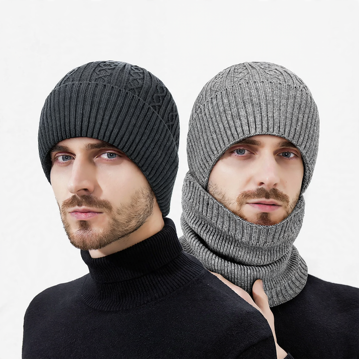 Knit hat and neck warmer set, One size