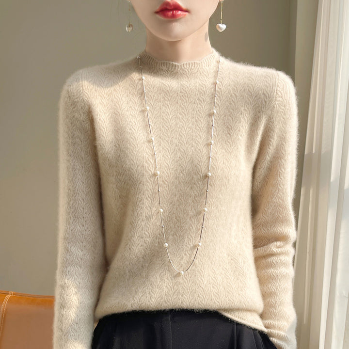 Women's cashmere sweater with lace collar and stand-up collar