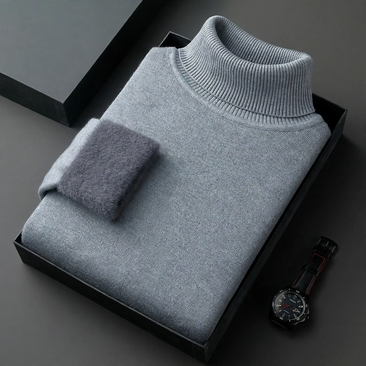 Men's knitted sweater with roll neck and wool blend