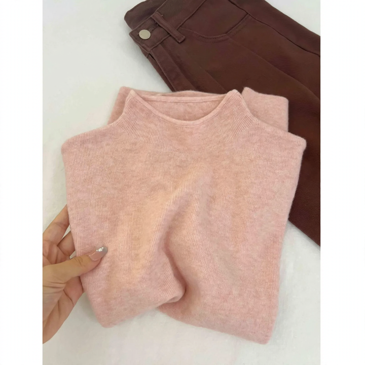 Women’s knit sweater with stand-up collar