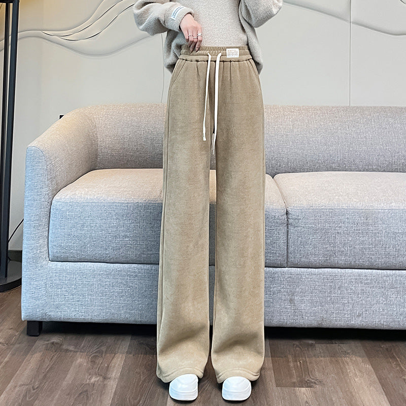 Lamb fleece cord pants for women