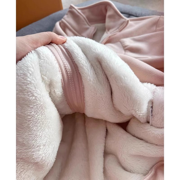 Padded fleece cardigan with stand-up collar for women