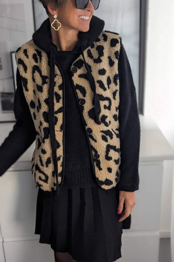 Mune | Leopard Pattern Front Opening Casual Autumn and Winter Vest Jacket