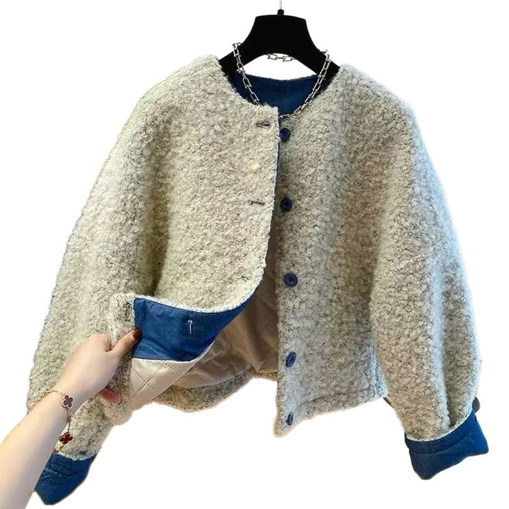 Fleece-lined lamb fleece jacket for women, fashionable design