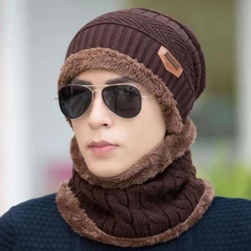 Knitted beanie with scarf, lined, men, winter