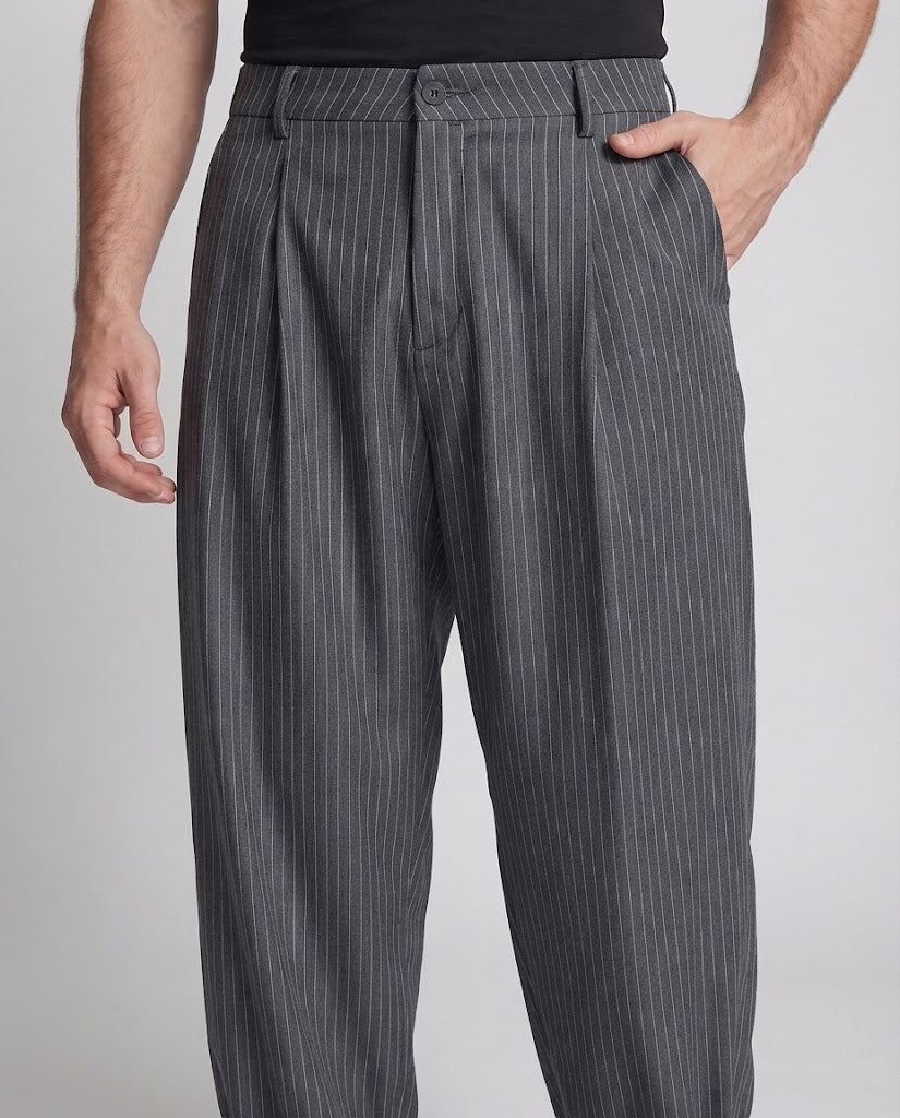 Men's pinstripe palazzo trousers with extra wide leg and high waist Mune Fashion