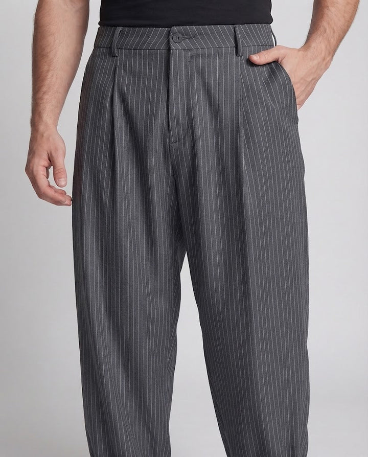 Men's pinstripe palazzo trousers with extra wide leg and high waist Mune Fashion