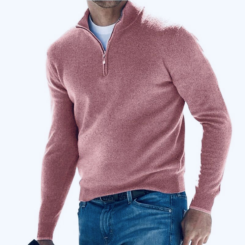 Men's Long Sleeve Cashmere Sweater with Zipper