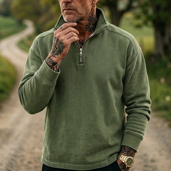 Men's Denim Sweatshirt with 1/4 Zipper