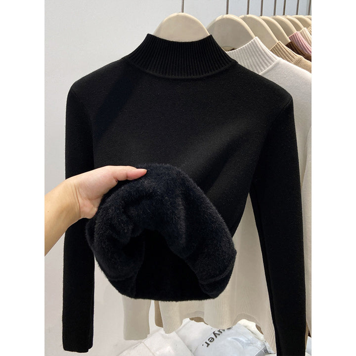 Padded women's knit sweater with high collar